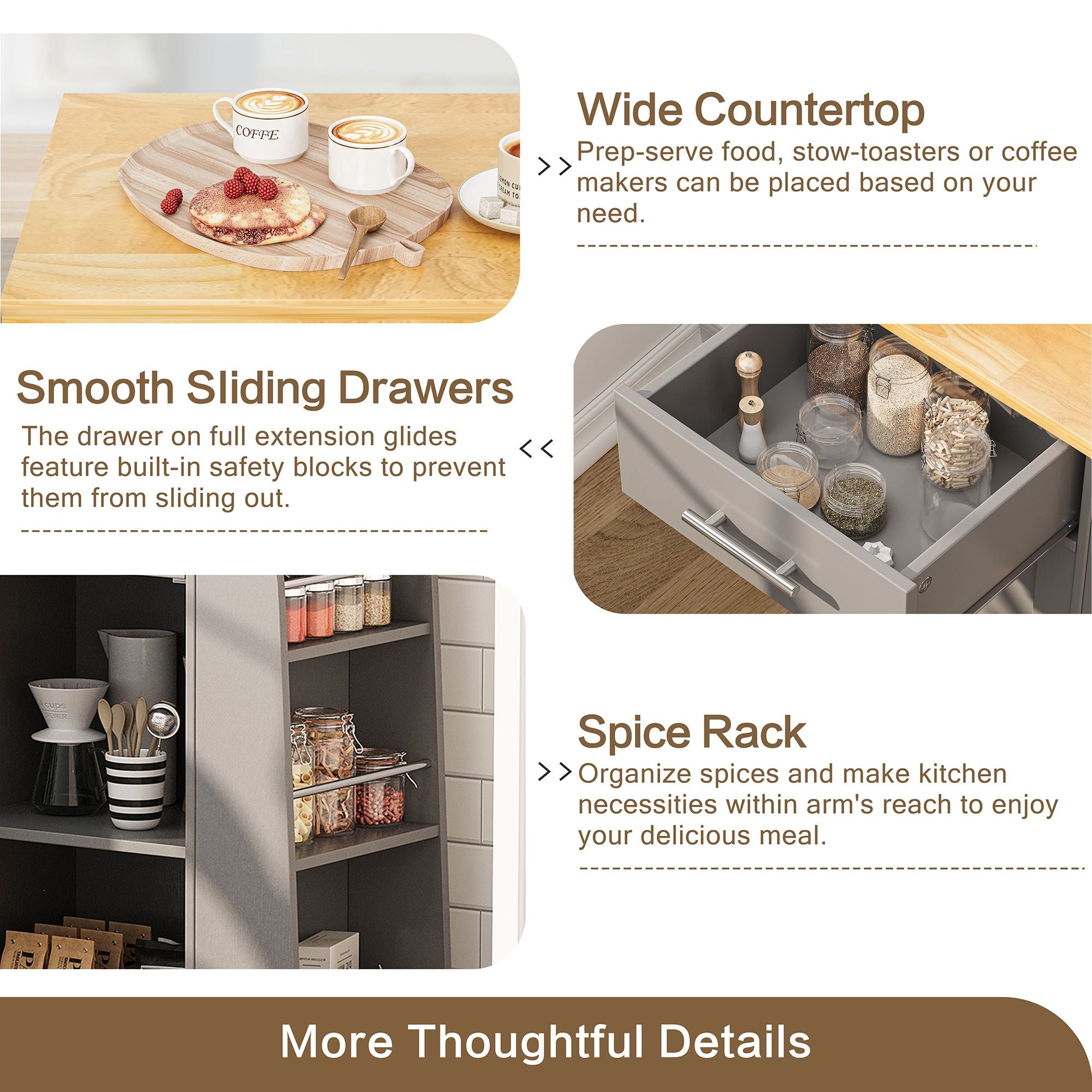 Walsunny Kitchen Island Rolling Cart with Storage Cabinet, Coffee Bar (7404392186032)