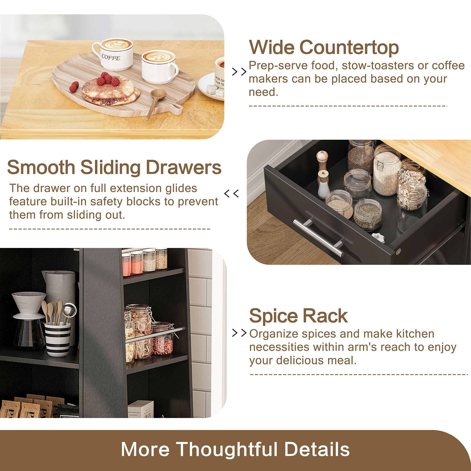 Walsunny Kitchen Island Rolling Cart with Storage Cabinet, Coffee Bar (7404392186032)