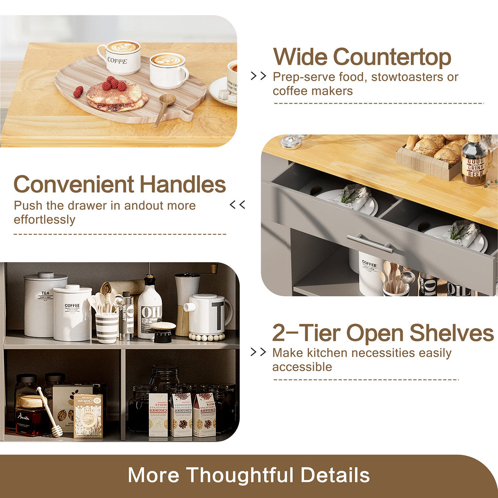 Walsunny Kitchen Island on Wheels with Storage Cabinet, Rolling Cart Kitchen Storage Organizer with/3 Side Spice Rack, 2 Tier Open Shelf for Kitchen (7404396511408)