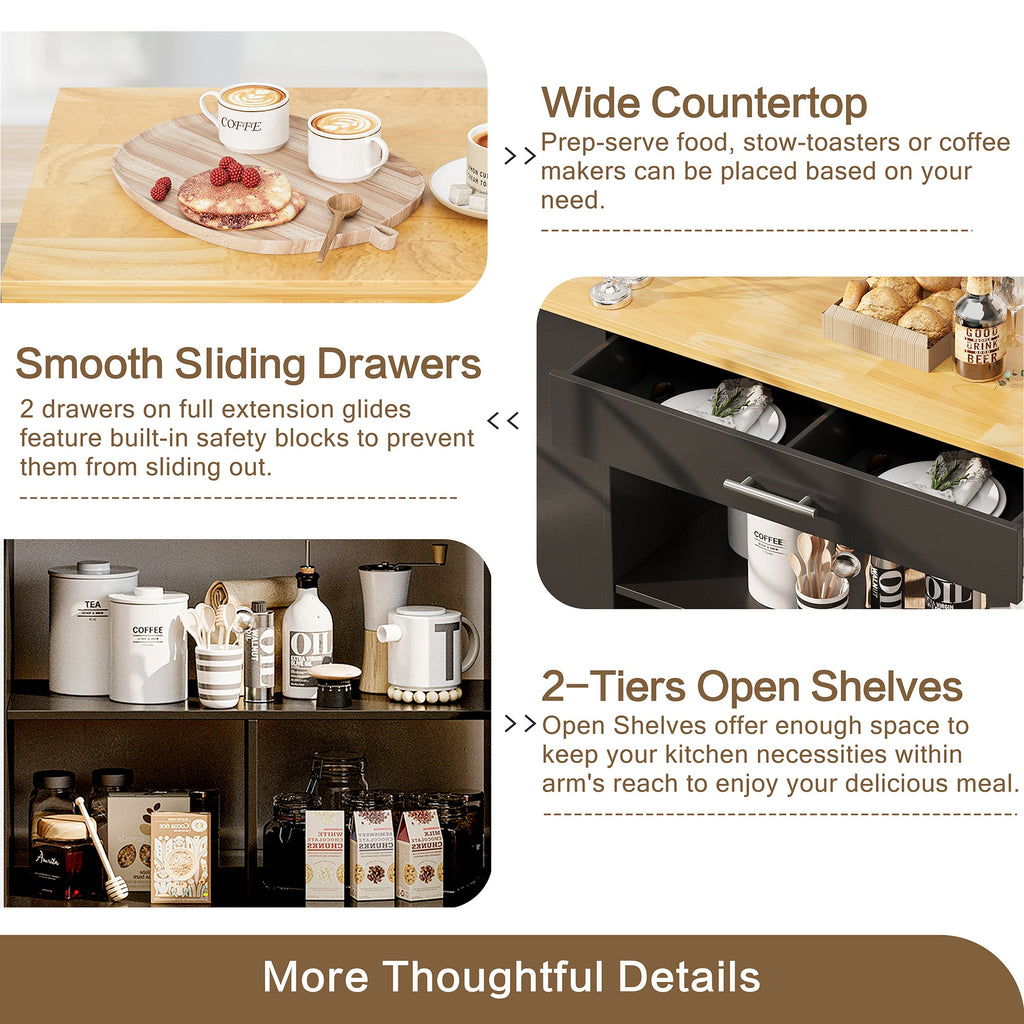 Walsunny Kitchen Island on Wheels with Storage Cabinet, Rolling Cart Kitchen Storage Organizer with/3 Side Spice Rack, 2 Tier Open Shelf for Kitchen (7404396511408)