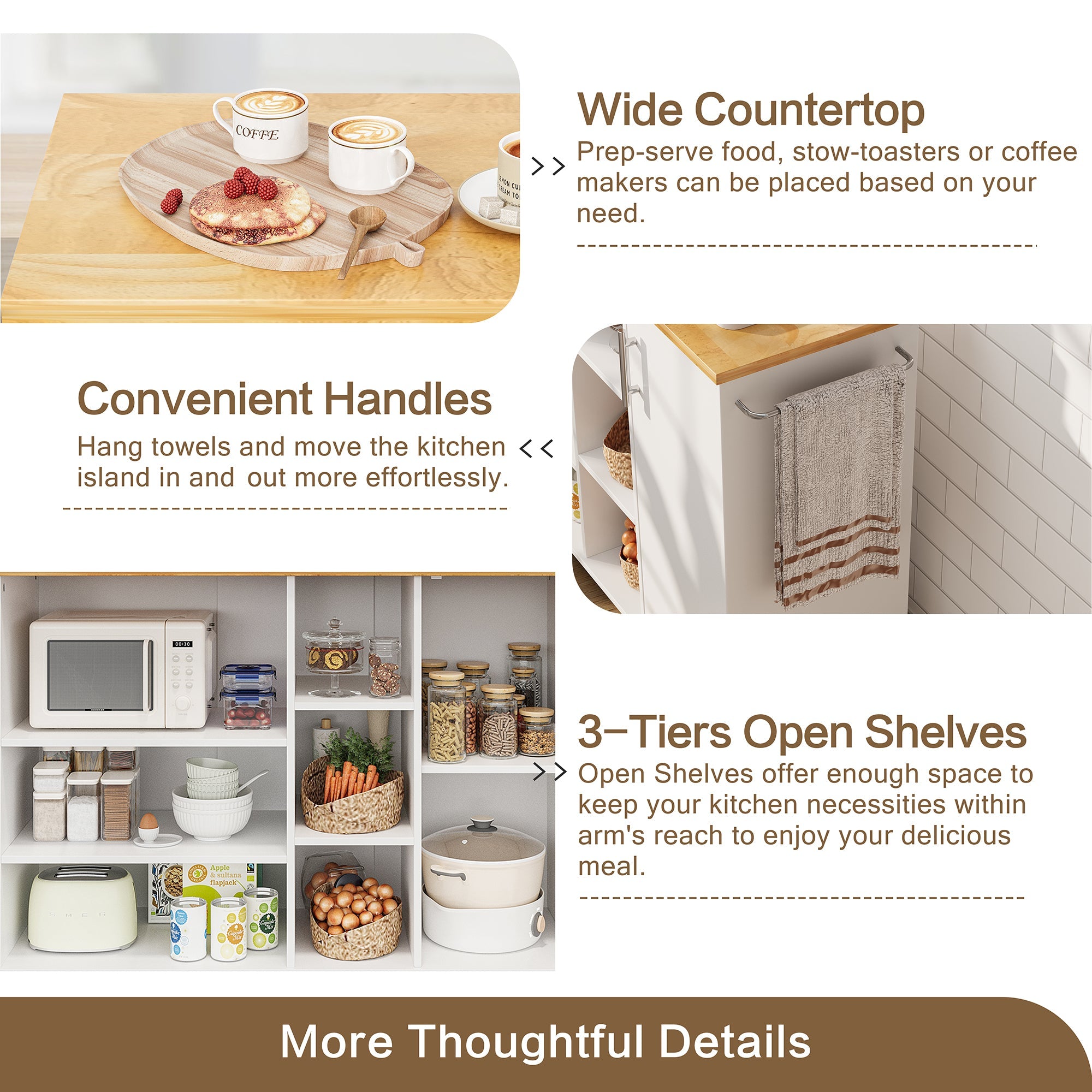 Walsunny 47.2" Large Kitchen Cabinet with Open Shelves, Kitchen Island (7404396937392)