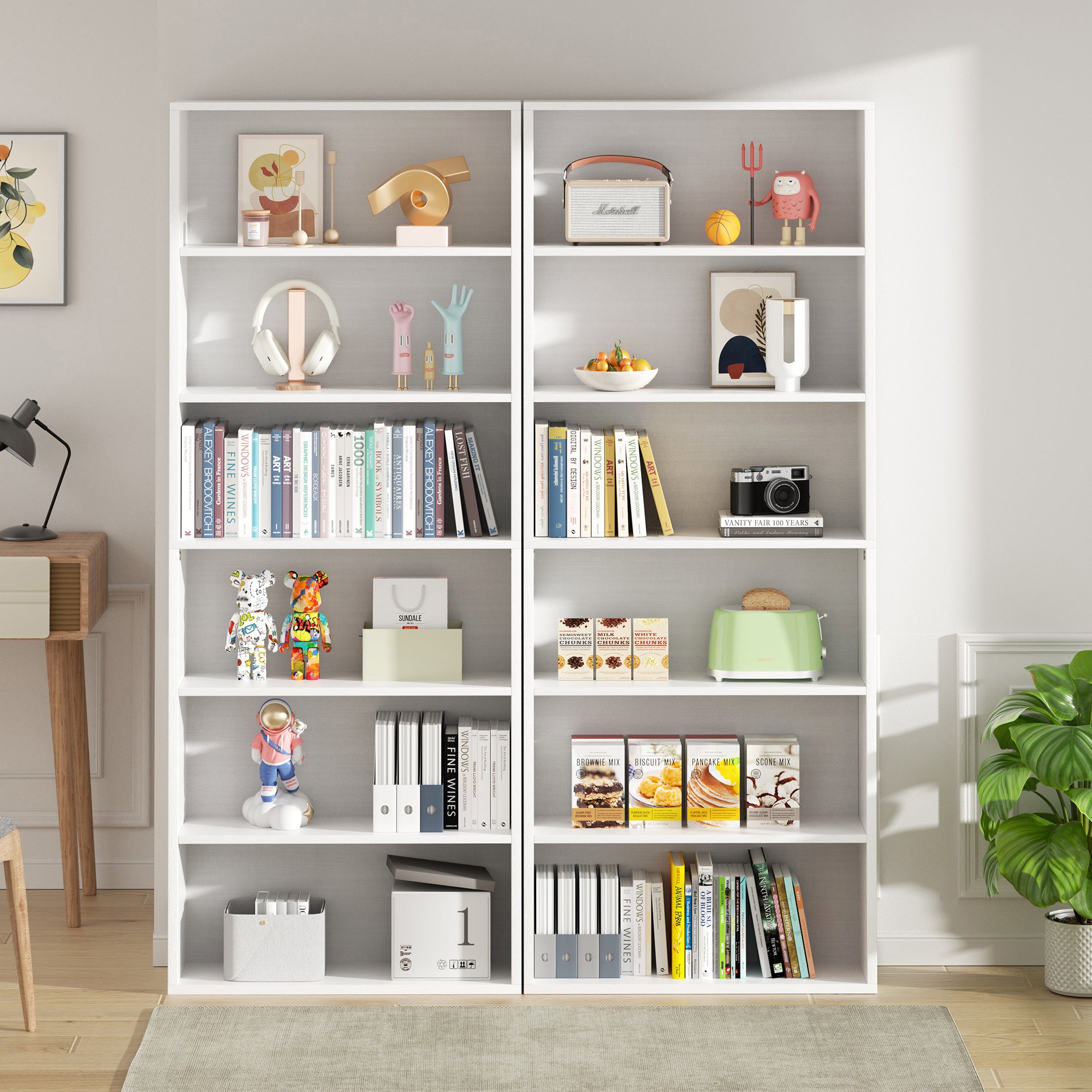 Vongrasig 6-Tier Open Bookcase and Bookshelf, Floor Standing Wood Display Storage Shelves 71 Inch Tall Bookcase Home Decor Furniture for Home Office, Living Room, Bed Room