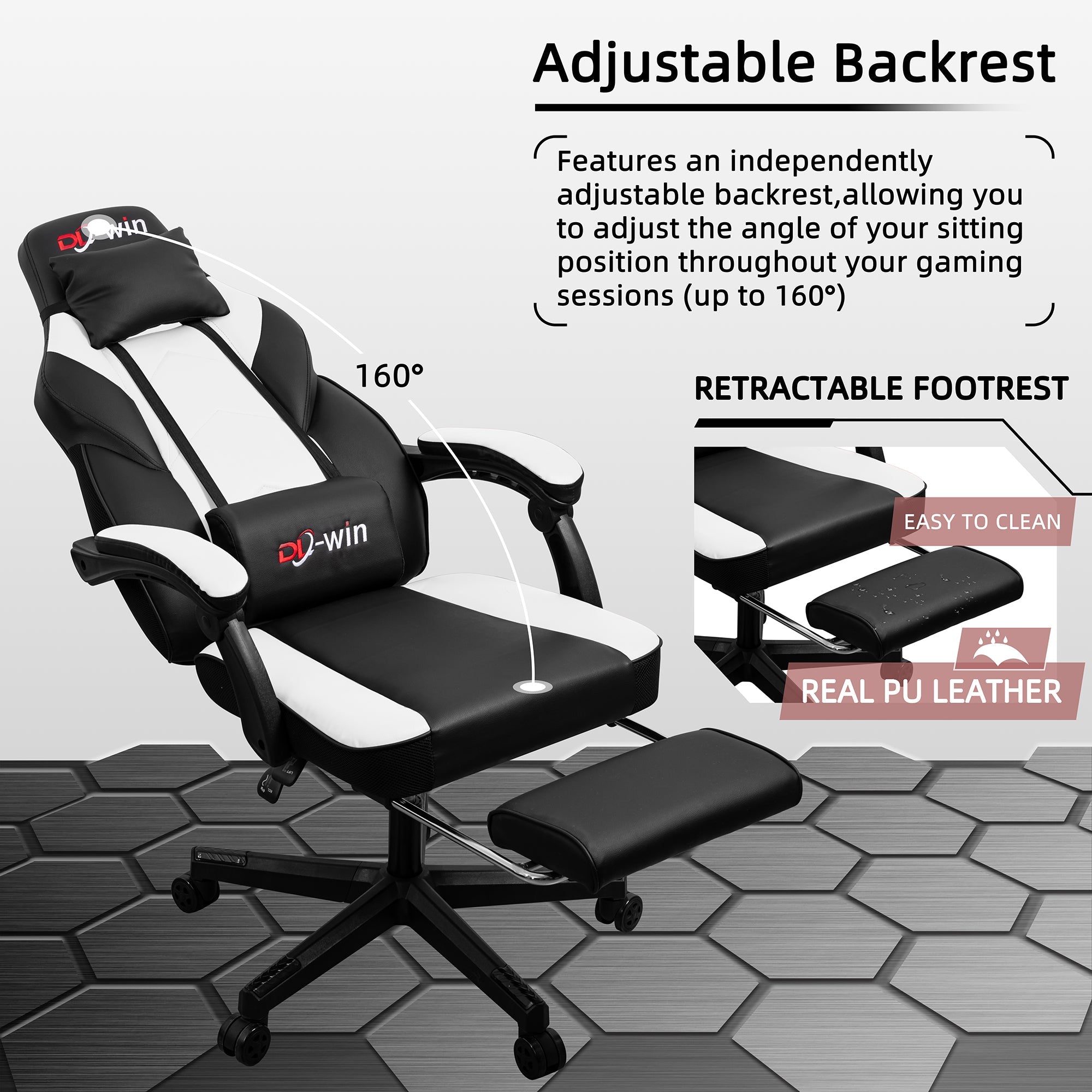 Gaming Chairs  Walsunny Gaming Chairs with Footrest, Massage Leather Game Chair for Adults Big and Tall Gamer Chair with Headrest and Lumbar Support with Ergonomic PU Leather   #color_white
