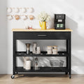 Walsunny 40¡®¡¯ Kitchen Island Storage & Bar Cart with Solid Wood Top#color_black (7278481473712)
