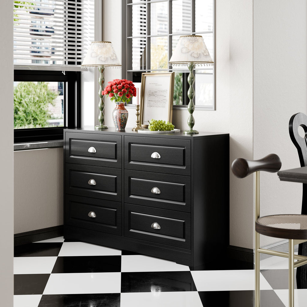 Walsunny 9 Drawer Double Dresser Black Wooden Wide Chest of Drawers with Metal Handles Storage Organizer Dresser Nursery Dresser for Living Room Hallway (7504222027952)