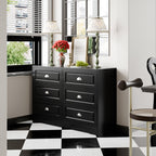 Walsunny 9 Drawer Double Dresser Black Wooden Wide Chest of Drawers with Metal Handles Storage Organizer Dresser Nursery Dresser for Living Room Hallway (7504222027952)
