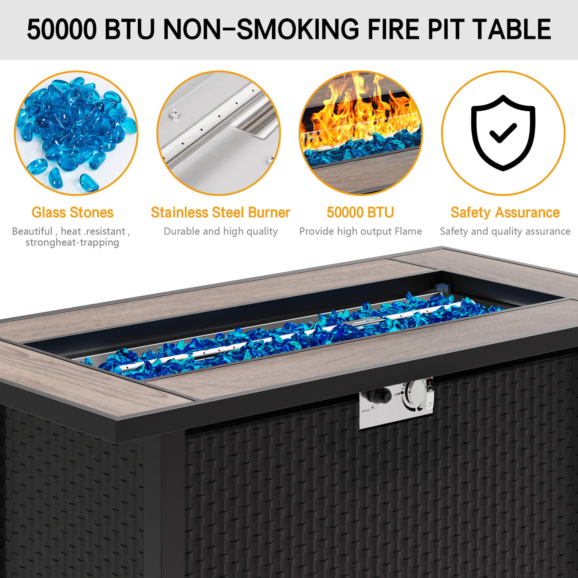 Vongrasig 45" Propane Fire Pit Table 50,000 BTU Steel Gas Fire Pit