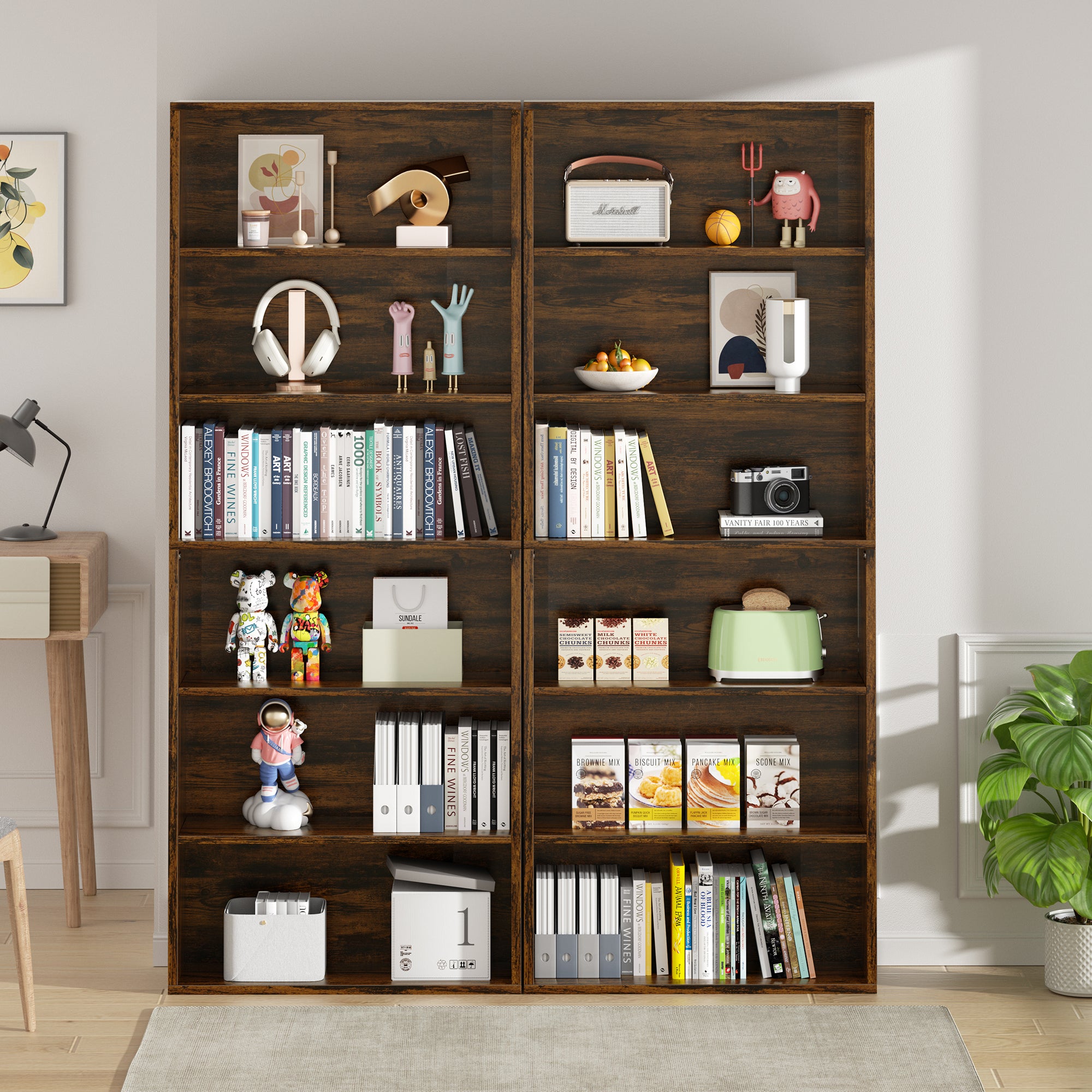 Vongrasig 6-Tier Open Bookcase and Bookshelf, Floor Standing Wood Display Storage Shelves 71 Inch Tall Bookcase Home Decor Furniture for Home Office, Living Room, Bed Room