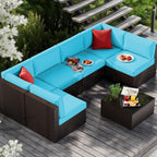 Vongrasig Patio Furniture Sets, Outdoor Patio Set Sectional Sofa, All-Weather PE Rattan Outdoor Couch with Ottoman, Glass Table for Garden, Backyard, Porch