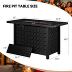 Vongrasig 43" Gas Fire Pit for Outside, 50,000 BTU Outdoor Propane Fire Pit Table with Lid & Lava Rock, Steel Rectangular Fire Table for Patio, Backyard, Deck, Garden, Black
