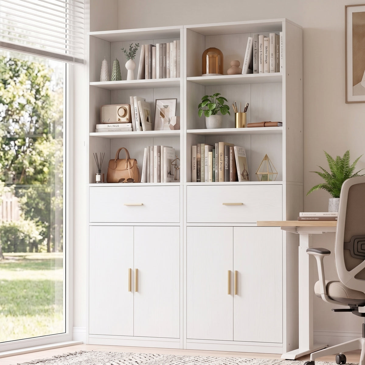 Vongrasig 71” Tall Bookshelf, Wood Bookcase with 1 Drawer & 2 Doors, 6 Tier Bookshelf with Storage, Display Book Shelf with Adjustable Shelf for Home Office, Living Room, Narrow Space