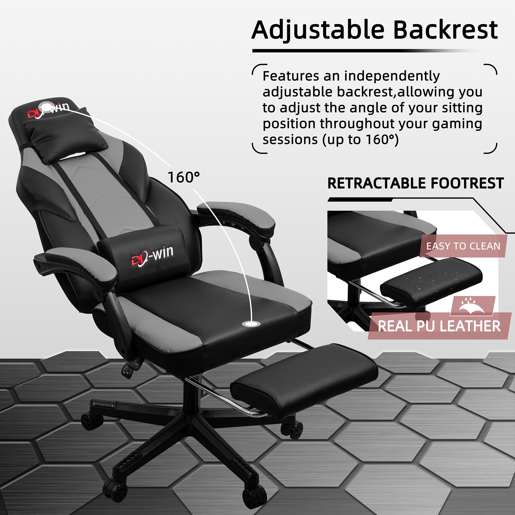Gaming Chairs  Walsunny Gaming Chairs with Footrest, Massage Leather Game Chair for Adults Big and Tall Gamer Chair with Headrest and Lumbar Support with Ergonomic PU Leather  #color_grey
