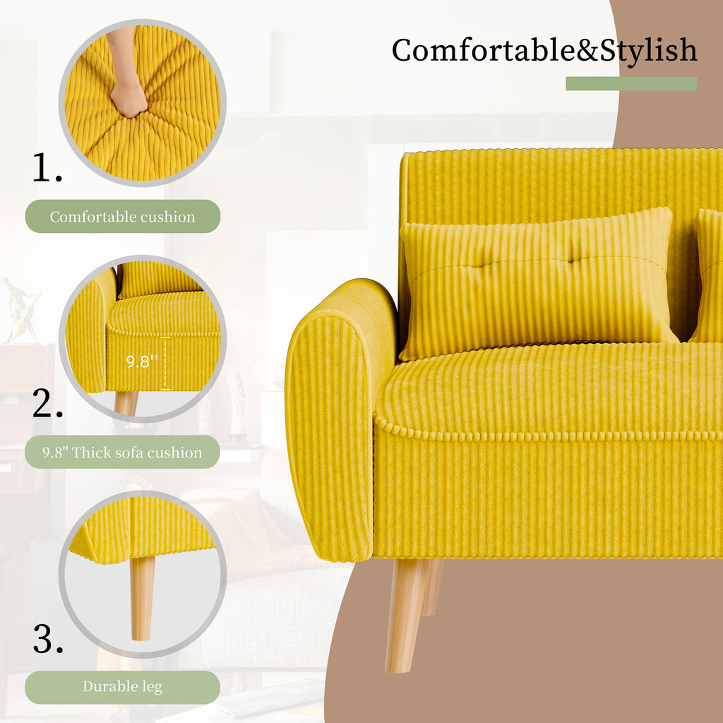 Vongrasig 48" Small Modern Loveseat Sofa, Mid Century Soft Corduroy Fabric 3-Seat Sofa Couch Tufted with Back Cushions and Tapered Legs for Living Room, Bedroom and Small Space