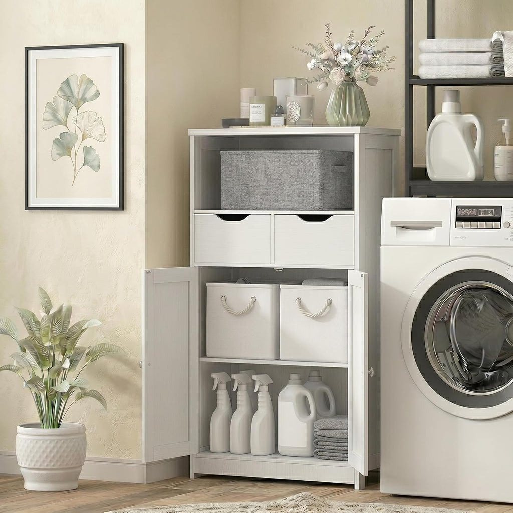 Vongrasig Bathroom Storage Cabinet, 42.5" H Freestanding Floor Cabinet | Wooden Modern Cabinet with 2 Drawers, Open Shelf and Adjustable Shelf for Bathroom, Laundry Room and Entryway