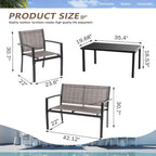 Vongrasig 4 Pieces Patio Furniture Sets,Outdoor Patio Conversation Sets with Glass Coffee Table, Small Porch Balcony Furniture, Patio Table and Chairs Set for Garden, Backyard