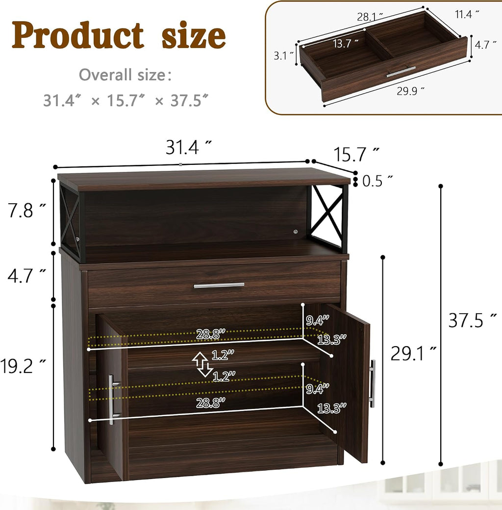 Vongrasig Farmhouse Coffee Bar Cabinet, Small Sideboard Buffet with Storage, Modern Kitchen Storage Cabinet with 1 Drawer and 2 Doors for Kitchen, Dining Room