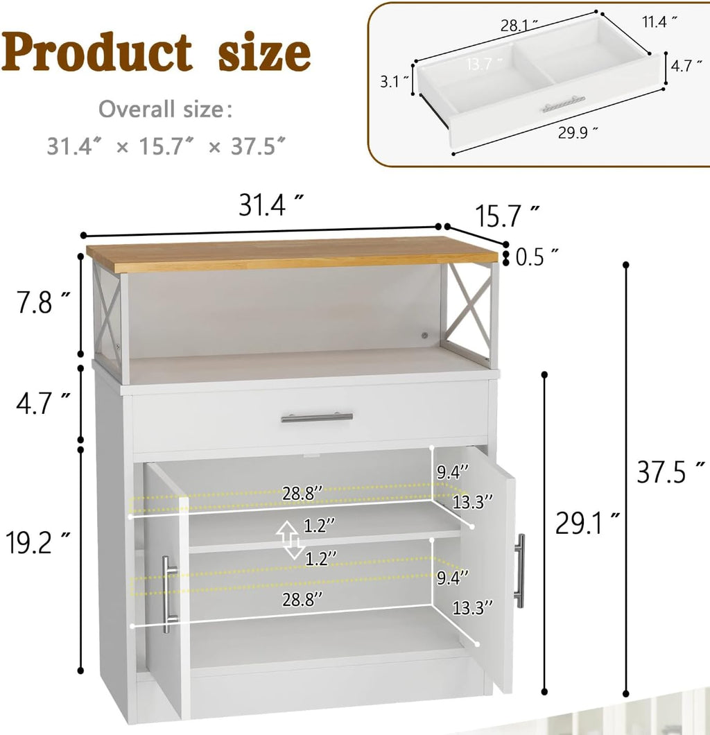 Vongrasig Farmhouse Coffee Bar Cabinet, Small Sideboard Buffet with Storage, Modern Kitchen Storage Cabinet with 1 Drawer and 2 Doors for Kitchen, Dining Room