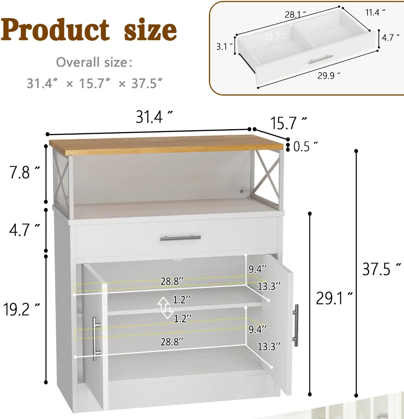 Vongrasig Farmhouse Coffee Bar Cabinet, Small Sideboard Buffet with Storage, Modern Kitchen Storage Cabinet with 1 Drawer and 2 Doors for Kitchen, Dining Room
