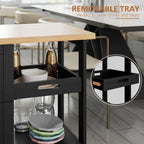 Walsunny 26.57¡®¡¯ Rolling Kitchen Island Storage & Bar Cart with Solid Wood Top#color_black (7278481932464)