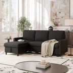 Vongrasig Sleeper Sofa with Storage for Small Space, Convertible Small Pull Out Couch with Storage Chaise, L Shaped Sectional Sofa Bed for Apartment, Guest Room, Black Corduroy