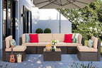 Vongrasig Patio Furniture Sets, Outdoor Patio Set Sectional Sofa, All-Weather PE Rattan Outdoor Couch with Ottoman, Glass Table for Garden, Backyard, Porch