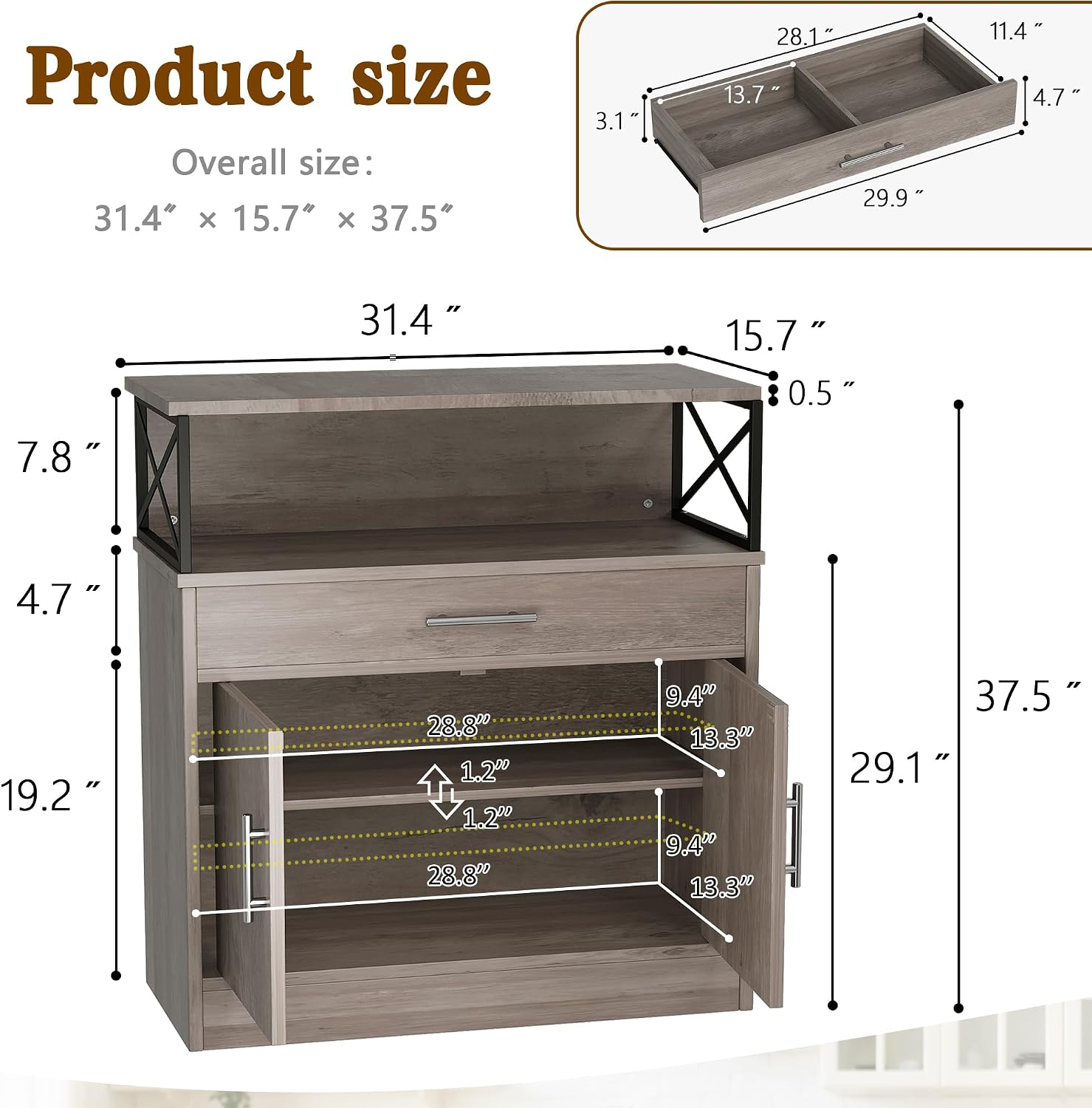 Vongrasig Farmhouse Coffee Bar Cabinet, Small Sideboard Buffet with Storage, Modern Kitchen Storage Cabinet with 1 Drawer and 2 Doors for Kitchen, Dining Room