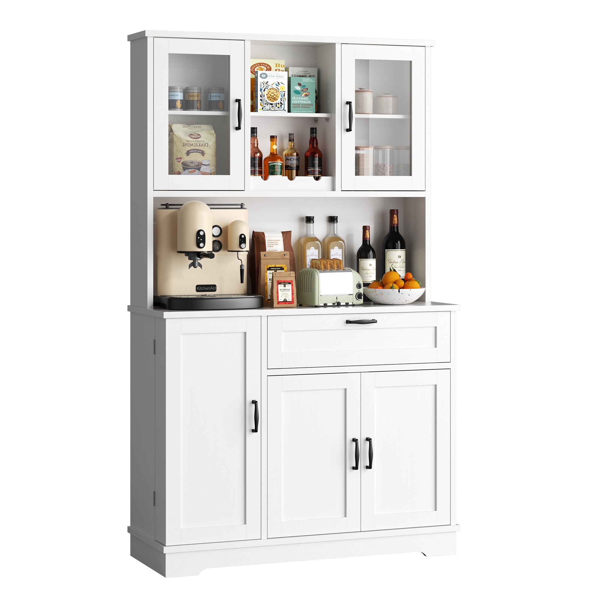 Vongrasig Kitchen Pantry Cabinet, Farmhouse Kitchen Hutch Tall Storage Cabinet with Doors and Shelves, Modern Food Pantry for Dining Room