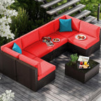 Vongrasig Patio Furniture Sets, Outdoor Patio Set Sectional Sofa, All-Weather PE Rattan Outdoor Couch with Ottoman, Glass Table for Garden, Backyard, Porch
