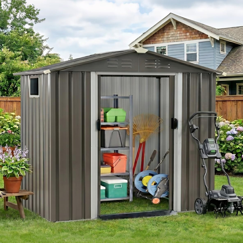 Vongrasig 6x4 FT Outdoor Storage Shed, Metal Graden Shed with Window and Lockable Door, All-Weather Tool Shed for Backyard Garden Patio Lawn