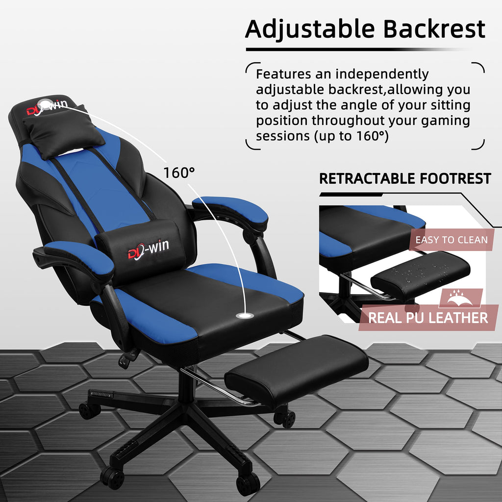 Gaming Chairs  Walsunny Gaming Chairs with Footrest, Massage Leather Game Chair for Adults Big and Tall Gamer Chair with Headrest and Lumbar Support with Ergonomic PU Leather  #color_blue