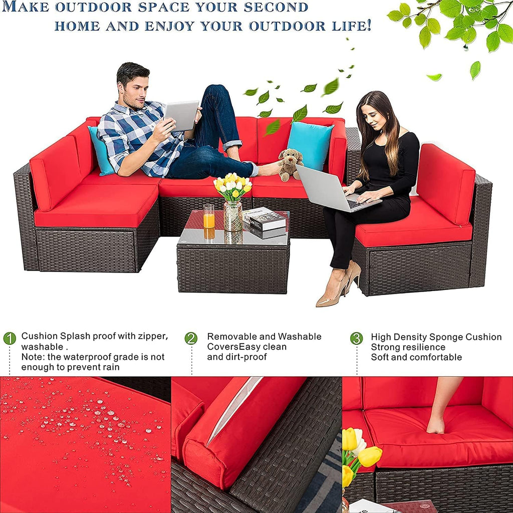 Vongrasig Patio Furniture Sets, Outdoor Patio Set Sectional Sofa, All-Weather PE Rattan Outdoor Couch with Ottoman, Glass Table for Garden, Backyard, Porch