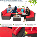 Vongrasig Patio Furniture Sets, Outdoor Patio Set Sectional Sofa, All-Weather PE Rattan Outdoor Couch with Ottoman, Glass Table for Garden, Backyard, Porch