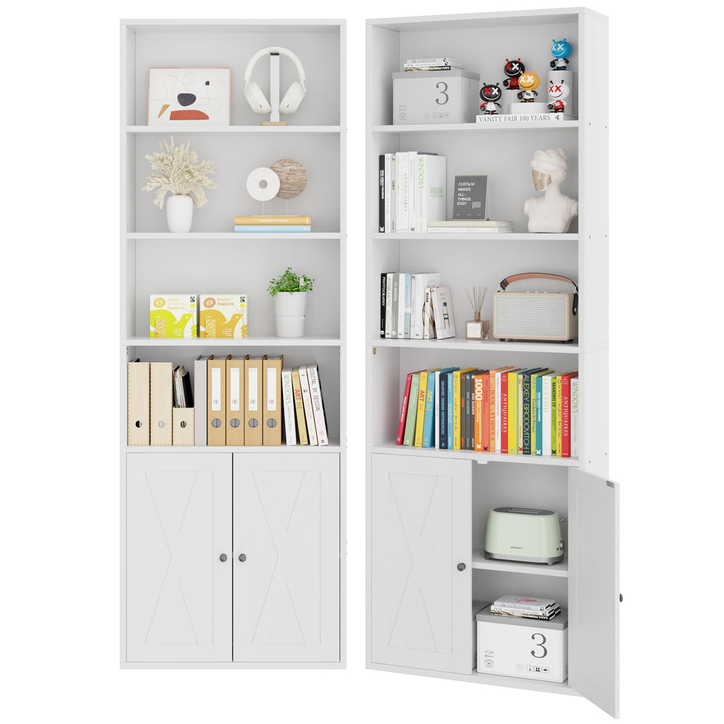 Vongrasig Farmhouse Bookcase with Doors & Storage, Tall 6-Tier Wood Bookshelf for Home Office Organization, Living Room Display, and Bedroom Storage Alternatives, 71-Inch Standing Shelf