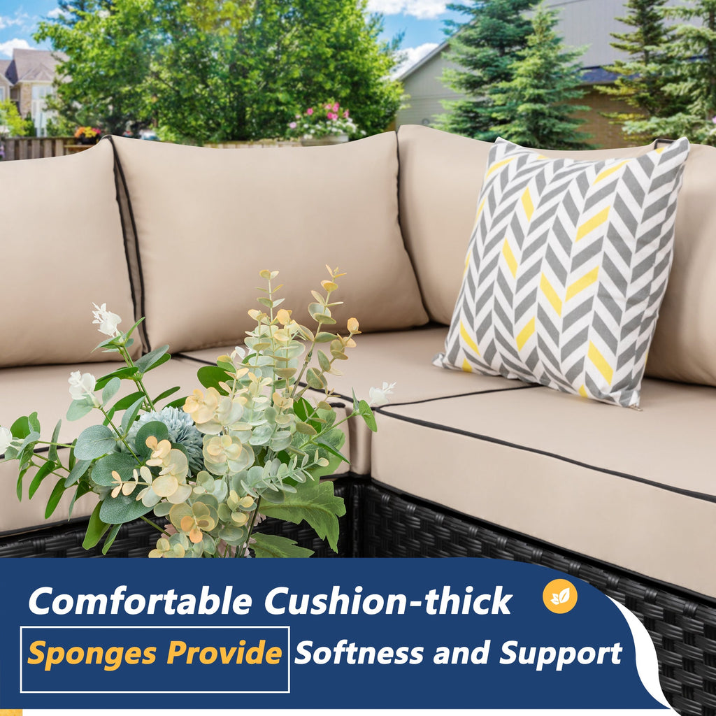 Vongrasig Patio Furniture 7 Pieces Outdoor Sectional Sofa Set, Black Wicker