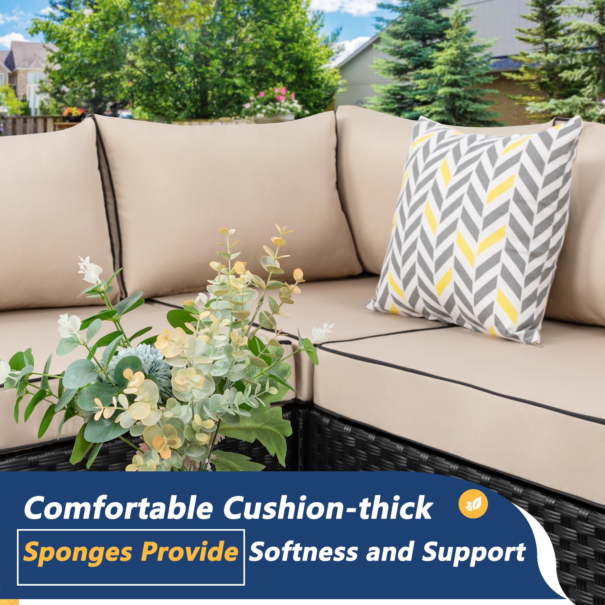 Vongrasig Patio Furniture 7 Pieces Outdoor Sectional Sofa Set, Black Wicker