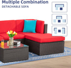 Vongrasig Patio Furniture Sets, Outdoor Patio Set Sectional Sofa, All-Weather PE Rattan Outdoor Couch with Ottoman, Glass Table for Garden, Backyard, Porch