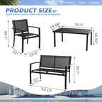 Vongrasig 4 Pieces Patio Furniture Sets,Outdoor Patio Conversation Sets with Glass Coffee Table, Small Porch Balcony Furniture, Patio Table and Chairs Set for Garden, Backyard