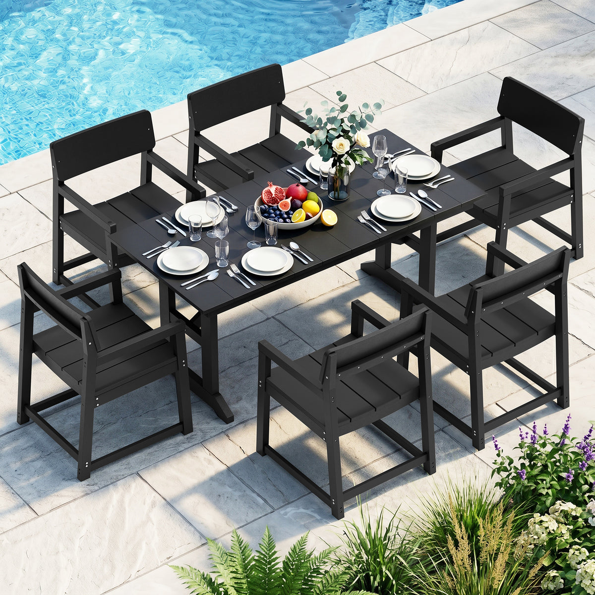 Vongrasig 5 Pieces Patio Dining Set, All Weather Outdoor HDPE Dining Furniture Set with Table and Chairs for 4, Garden Patio Furniture Set for Lawn, Backyard, Poolside