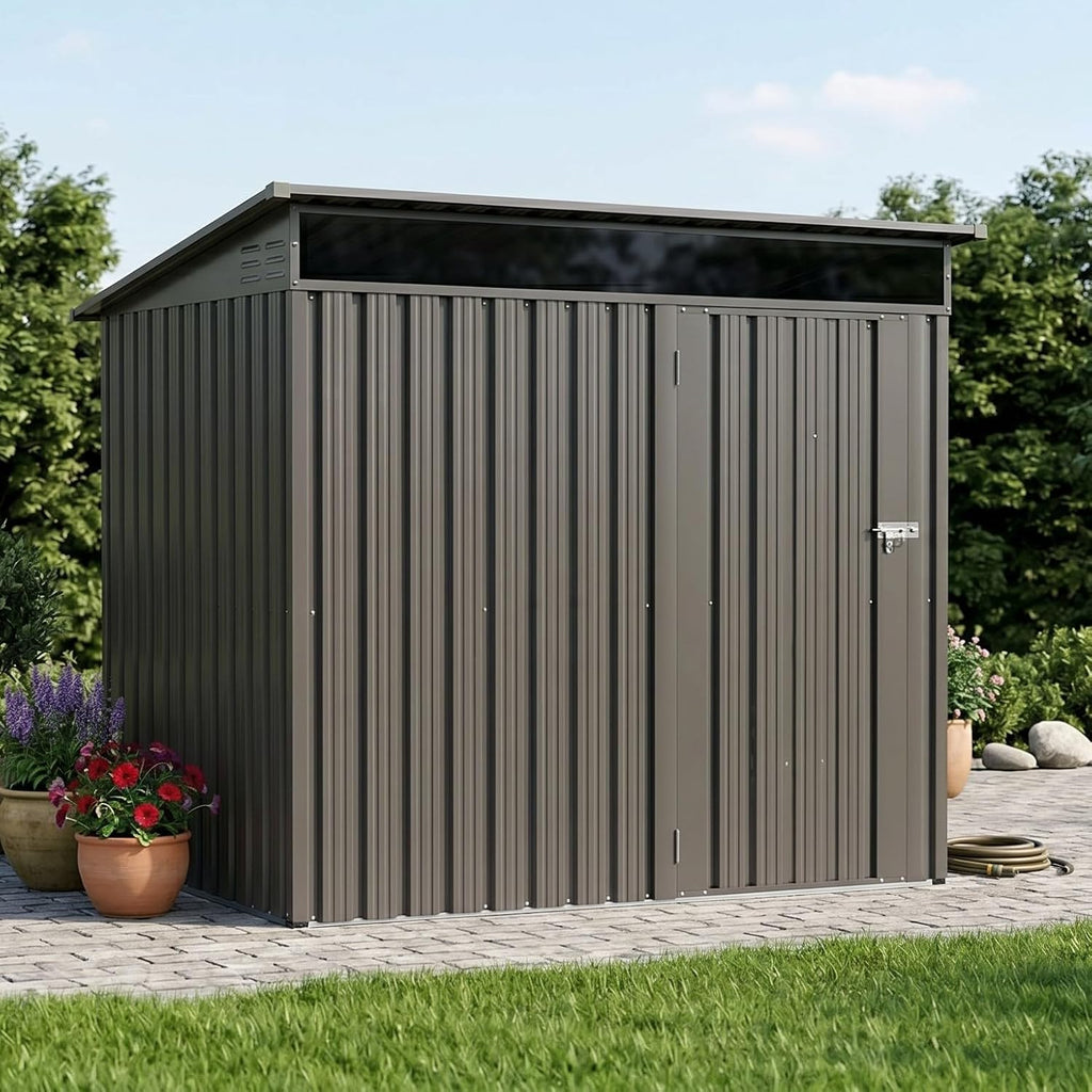 Vongrasig 6x4 FT Outdoor Storage Shed, Metal Lean to Shed with Window and Lockable Door, All-Weather Graden Tool Shed for Backyard Garden Patio Lawn
