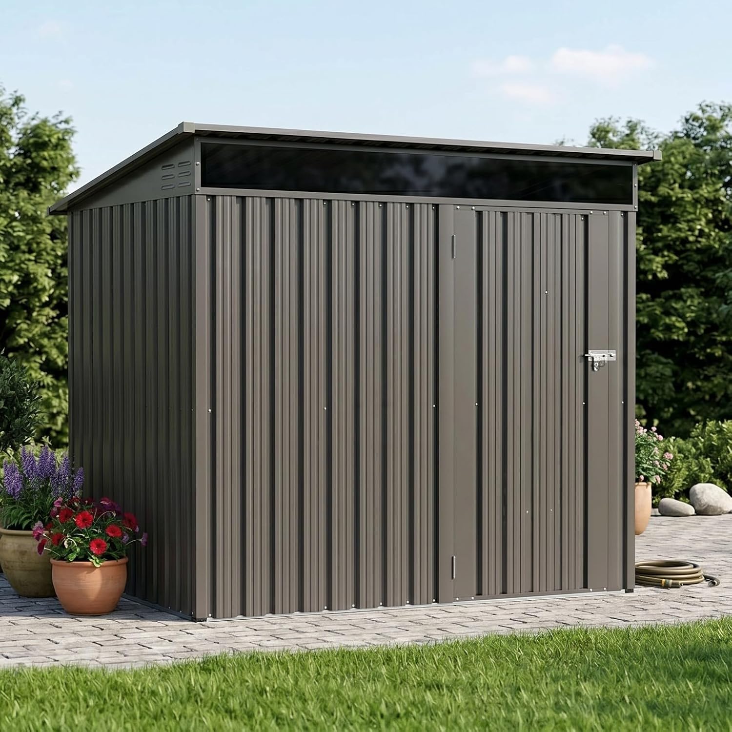 Vongrasig 6x4 FT Outdoor Storage Shed, Metal Lean to Shed with Window and Lockable Door, All-Weather Graden Tool Shed for Backyard Garden Patio Lawn