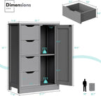 Vongrasig Bathroom Floor Storage Cabinet, Wooden Storage Organizer with 4 Drawers and 1 Door, Freestanding Pantry Cabinet with Adjustable Shelves for Bathroom, Living Room, Kitchen, Entryway