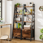 Vongrasig 5 Tier Bookshelf with Drawer, Industrial Tall Narrow Bookcase, Display Shelf Modern Wood and Metal Bookshelves, Free Standing Storage Organizer for Office, Living Room