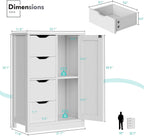 Vongrasig Bathroom Floor Storage Cabinet, Wooden Storage Organizer with 4 Drawers and 1 Door, Freestanding Pantry Cabinet with Adjustable Shelves for Bathroom, Living Room, Kitchen, Entryway
