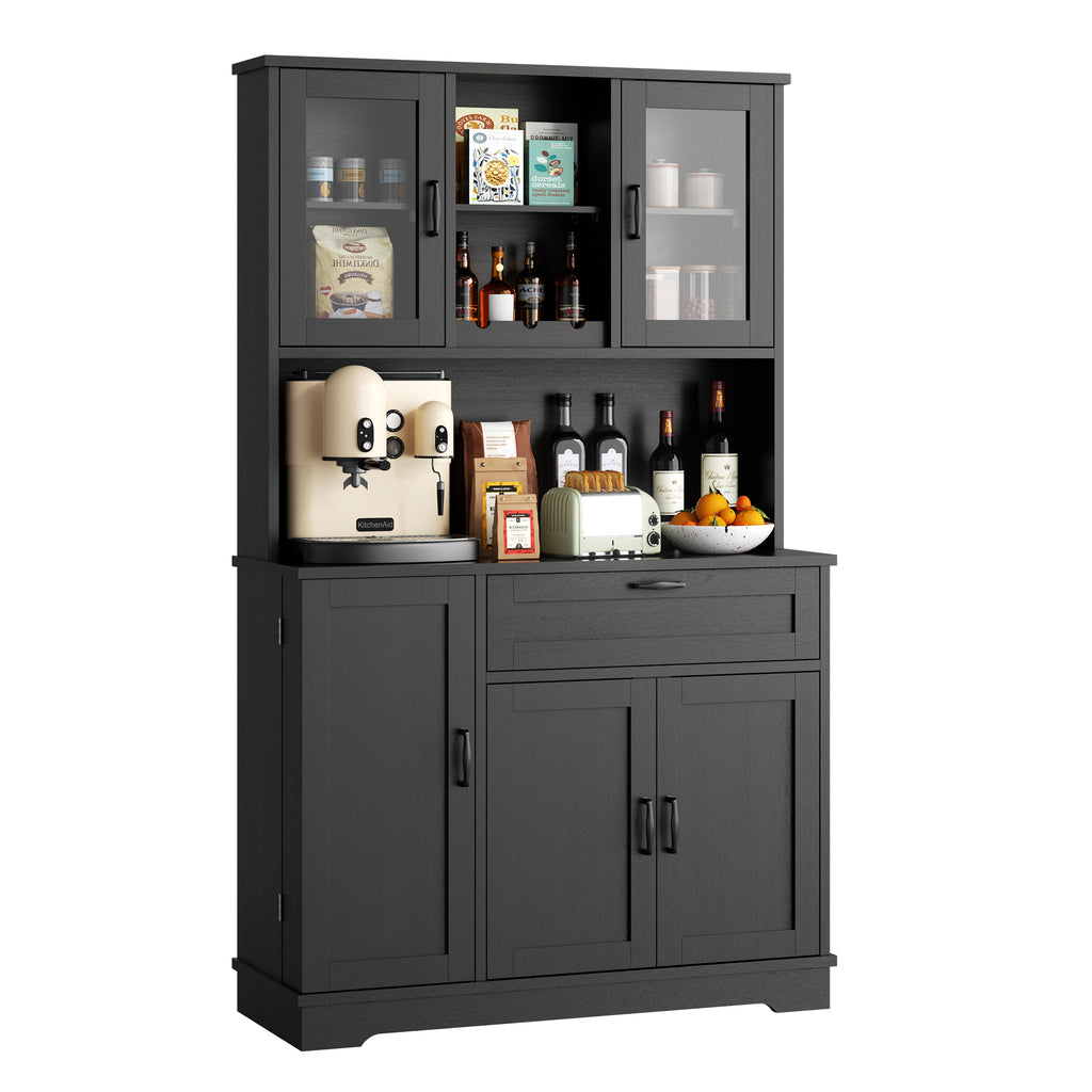 Vongrasig Kitchen Pantry Cabinet, Farmhouse Kitchen Hutch Tall Storage Cabinet with Doors and Shelves, Modern Food Pantry for Dining Room