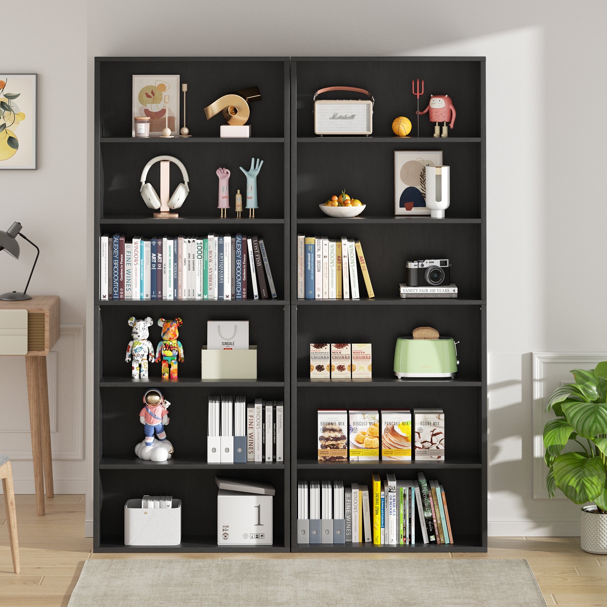 Vongrasig 6-Tier Open Bookcase and Bookshelf, Floor Standing Wood Display Storage Shelves 71 Inch Tall Bookcase Home Decor Furniture for Home Office, Living Room, Bed Room