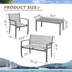 Vongrasig 4 Pieces Patio Furniture Sets,Outdoor Patio Conversation Sets with Glass Coffee Table, Small Porch Balcony Furniture, Patio Table and Chairs Set for Garden, Backyard