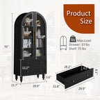 Vongrasig 71" Tall Arched Kitchen Pantry Storage Cabinet with Glass Doors, 2 Large Drawers, 6-Tier Tall Rustic Wood Cupboard Locker for Kitchen, Dining Room, Living Room, Bathroom,Black