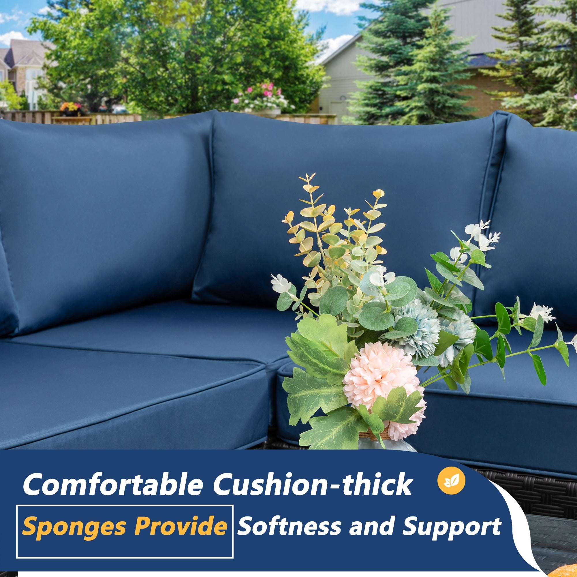 Vongrasig Patio Furniture 7 Pieces Outdoor Sectional Sofa Set, Black Wicker
