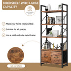 Vongrasig 5 Tier Bookshelf with Drawer, Industrial Tall Narrow Bookcase, Display Shelf Modern Wood and Metal Bookshelves, Free Standing Storage Organizer for Office, Living Room