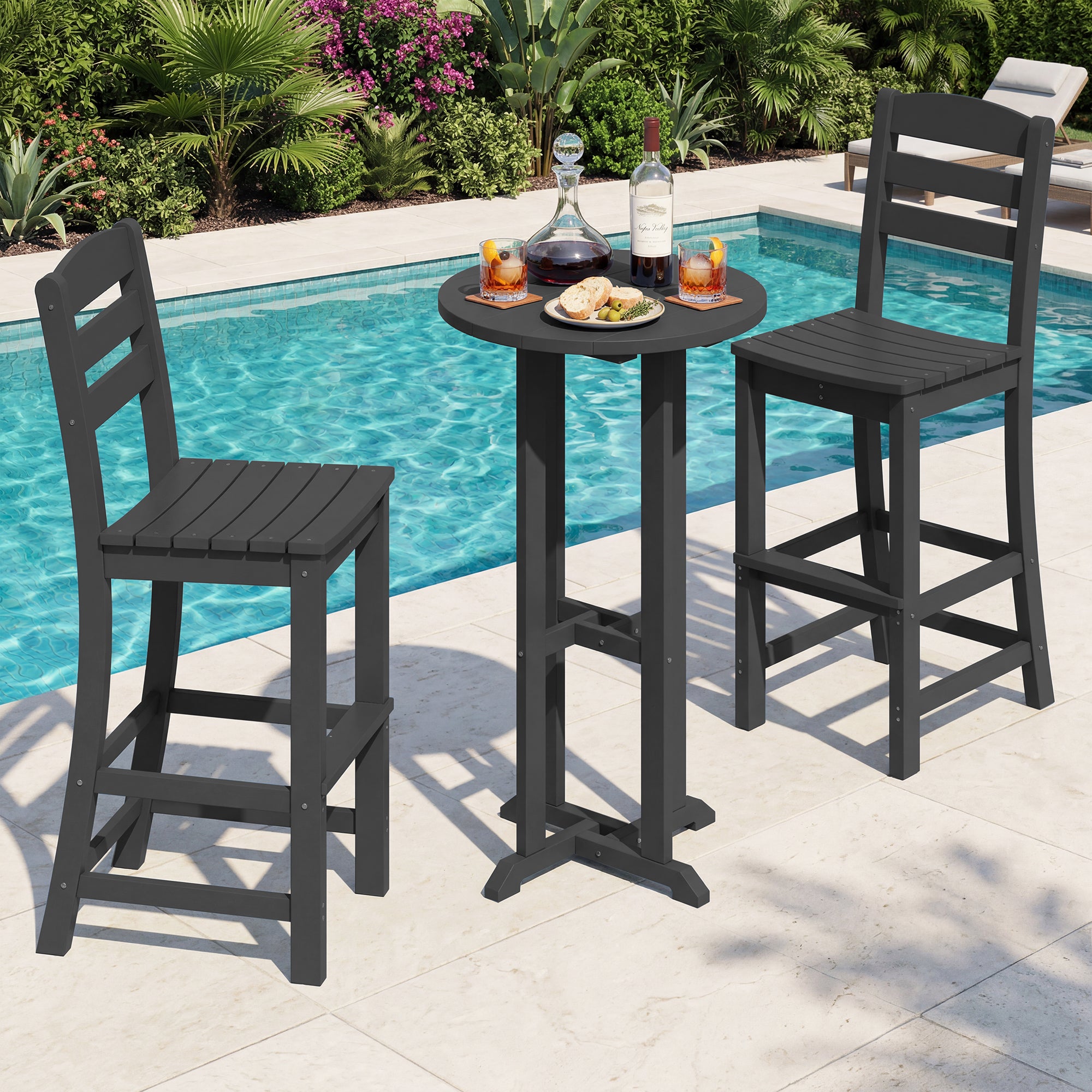 Vongrasig 3 Piece Patio Bar Set, All Weather HDPE High Bistro Stools Chair Set of 2 and Round Pub Bar Table, Outdoor High Top Patio Set for Lawn Garden, Balcony